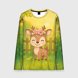 Лонгслив мужской Милый олененок на зеленом дворе, цвет: 3D-принт
