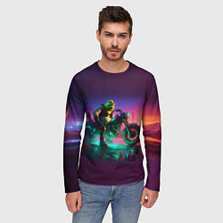 Лонгслив мужской Шрек на мотоцикле на закате - нейроарт фантазия, цвет: 3D-принт — фото 2