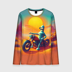 Лонгслив мужской Робот Бендер на мотоцикле в пустыне, цвет: 3D-принт