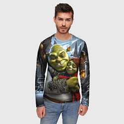 Лонгслив мужской Шрек и Фиона в обнимку зимой, цвет: 3D-принт — фото 2