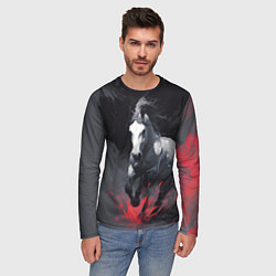 Лонгслив мужской Белая лошадь на фоне мазков краски, цвет: 3D-принт — фото 2
