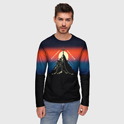 Лонгслив мужской На бога надейся сине-красный арт, цвет: 3D-принт — фото 2