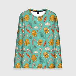 Мужской лонгслив Новогодний паттерн печенье с конфетами