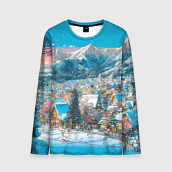 Мужской лонгслив Новогодняя деревушка в горах