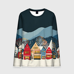 Мужской лонгслив Новогодний городок в горах