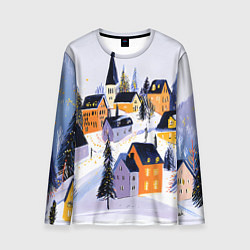 Лонгслив мужской Новогодние домики на горе, цвет: 3D-принт