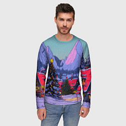 Лонгслив мужской Новогодние елки в горном городке, цвет: 3D-принт — фото 2