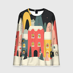 Мужской лонгслив Разноцветные новогодние дома