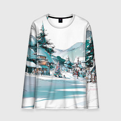 Мужской лонгслив Дома и елки - Новый год