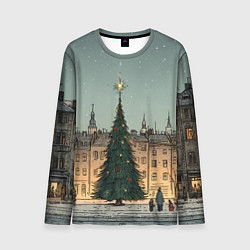 Мужской лонгслив Новогодняя елка во дворе