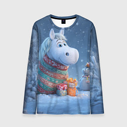Лонгслив мужской Новогодняя лошадь с подарками, цвет: 3D-принт