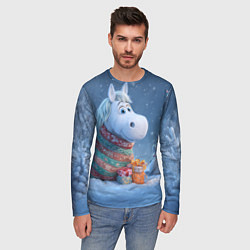 Лонгслив мужской Новогодняя лошадь с подарками, цвет: 3D-принт — фото 2