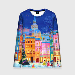 Мужской лонгслив Разноцветные новогодние домики