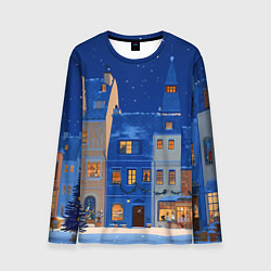 Лонгслив мужской Синяя новогодняя елочка во дворе, цвет: 3D-принт