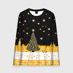Лонгслив мужской Новый год в черно-желтом стиле, цвет: 3D-принт