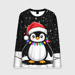 Лонгслив мужской Пингвин в шапке Санты, цвет: 3D-принт