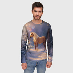 Лонгслив мужской Лошадка в новогоднем лесу, цвет: 3D-принт — фото 2