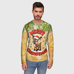 Лонгслив мужской Олень в шапке Санты, цвет: 3D-принт — фото 2