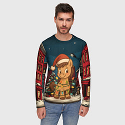 Лонгслив мужской Лошадка в новогодней гирлянде, цвет: 3D-принт — фото 2