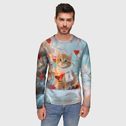 Лонгслив мужской Рыжий новогодний котенок с сердечком, цвет: 3D-принт — фото 2