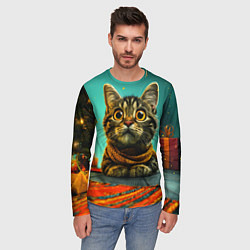 Лонгслив мужской Котик под елкой, цвет: 3D-принт — фото 2