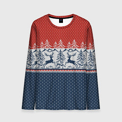 Лонгслив мужской Вязаный узор с оленями, цвет: 3D-принт