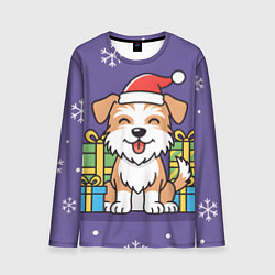 Лонгслив мужской Новогодняя собачка с подарками, цвет: 3D-принт