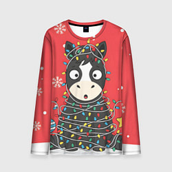 Мужской лонгслив Лошадка в новогодних огоньках
