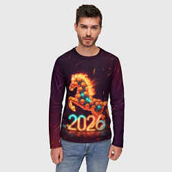 Лонгслив мужской Новогодняя мандариновая лошадь 2026, цвет: 3D-принт — фото 2