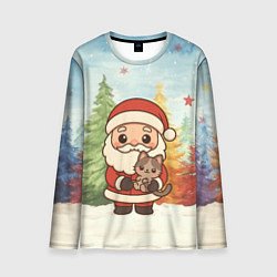 Лонгслив мужской Санта с котенком, цвет: 3D-принт