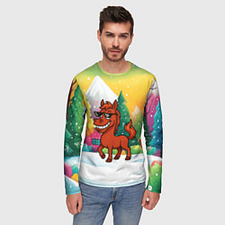 Лонгслив мужской Красная лошадка в очках подмигивает 2026, цвет: 3D-принт — фото 2