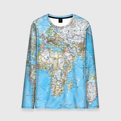 Лонгслив мужской Карта мира - политическая, цвет: 3D-принт