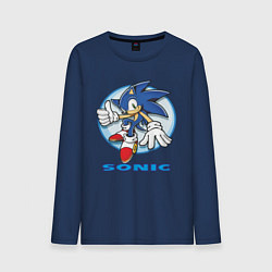 Лонгслив хлопковый мужской Sonic цвета тёмно-синий — фото 1