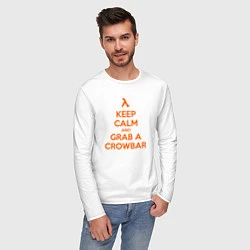 Лонгслив хлопковый мужской Keep Calm & Grab a Crowbar, цвет: белый — фото 2