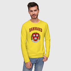 Лонгслив хлопковый мужской Harvard university цвета желтый — фото 2
