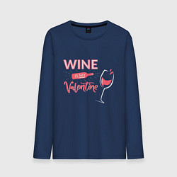 Лонгслив хлопковый мужской Wine is my Valentine, цвет: тёмно-синий