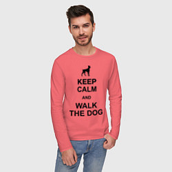 Лонгслив хлопковый мужской Keep Calm & Walk the dog, цвет: коралловый — фото 2