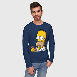 Лонгслив хлопковый мужской Гомер с Пончиком, цвет: тёмно-синий — фото 2