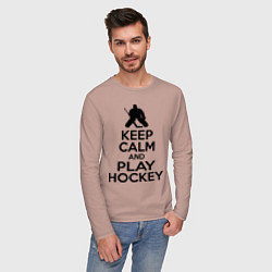 Лонгслив хлопковый мужской Keep Calm & Play Hockey, цвет: пыльно-розовый — фото 2