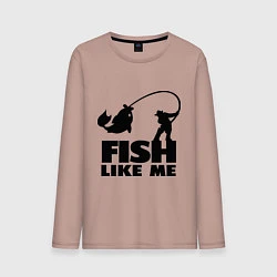 Лонгслив хлопковый мужской Fish like me, цвет: пыльно-розовый
