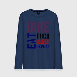 Лонгслив хлопковый мужской Bike eat sleep repeat, цвет: тёмно-синий