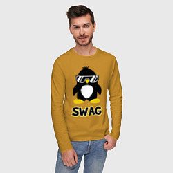 Лонгслив хлопковый мужской SWAG Penguin цвета горчичный — фото 2