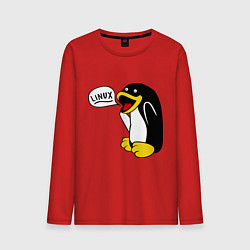 Лонгслив хлопковый мужской Пингвин: Linux, цвет: красный