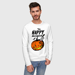 Лонгслив хлопковый мужской Happy halloween, цвет: белый — фото 2