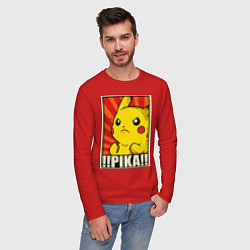 Лонгслив хлопковый мужской Pikachu: Pika Pika, цвет: красный — фото 2