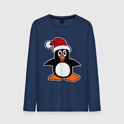 Лонгслив хлопковый мужской Новогодний пингвин, цвет: тёмно-синий