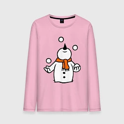 Лонгслив хлопковый мужской Снеговик играет в снежки, цвет: светло-розовый
