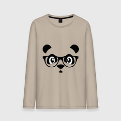 Лонгслив хлопковый мужской Панда в очках цвета миндальный — фото 1