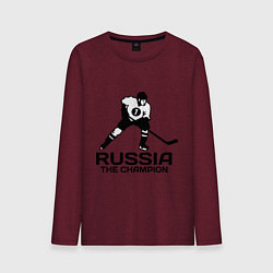 Лонгслив хлопковый мужской Russia: Hockey Champion, цвет: меланж-бордовый