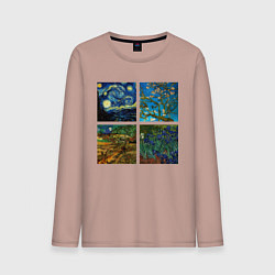 Лонгслив хлопковый мужской Ван Гог картины, цвет: пыльно-розовый